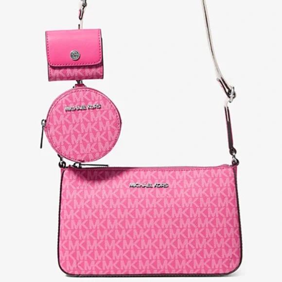 Michael Kors Jet Set Signature Logo Crossbody Bag with Case for Apple AirPods - Picture 3 of 16